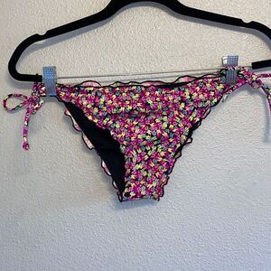 LA Hearts- pink floral tie bikini bottoms- Size large